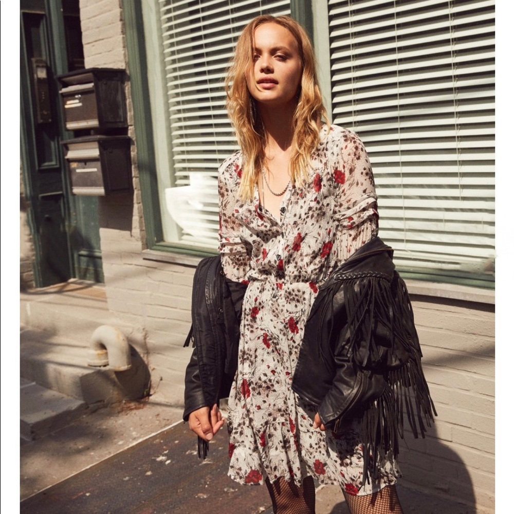 The Kooples Cream Floral Mini Dress with Red & Black Print